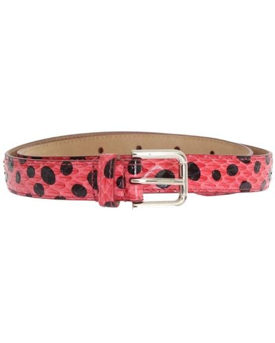 Dolce & Gabbana Pink Polka Snakeskin Silver Buckle Belt - Red