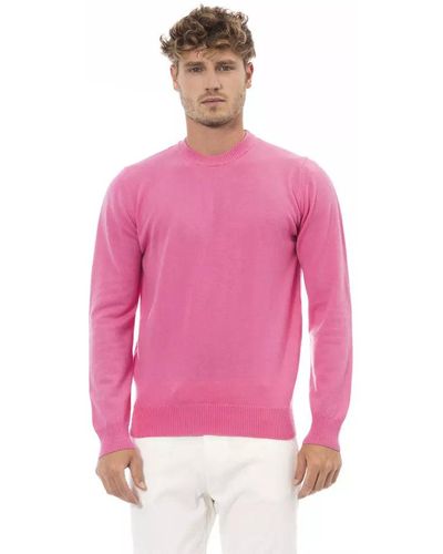 Alpha Studio Elegant Crewneck Sweater For - Pink