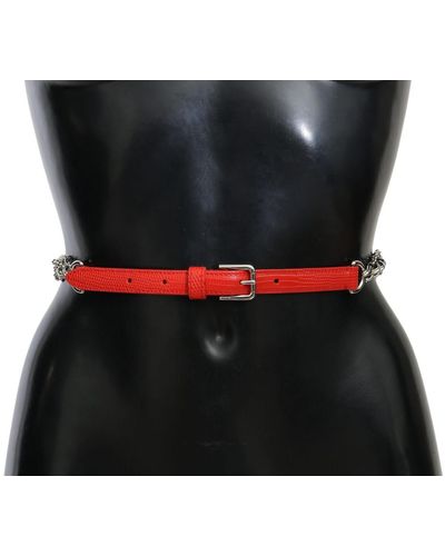 Dolce & Gabbana Red Leather Roses Floral Silver Waist Belt