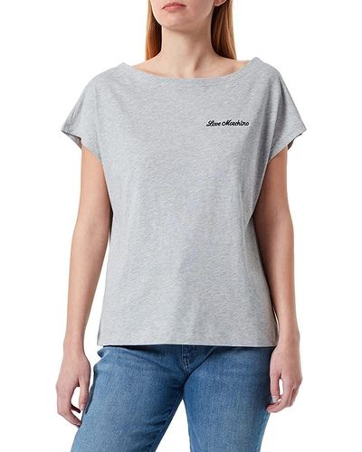 Love Moschino Chic Embroidered Heart Logo Cotton Tee - Gray