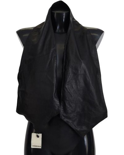 Karl Lagerfeld Genuine Leather Wide Neck Accessory Tie - Black