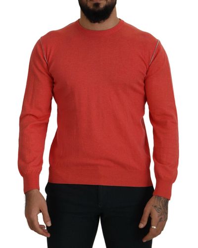 Eleventy Orange Cotton Crewneck Pullover Sweatshirt Sweater - Red