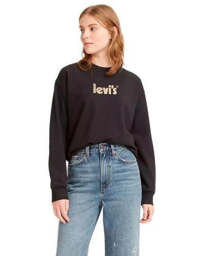 Levi's Cotton Round Neck Long Sleeve Printed Sweatshirts - Black