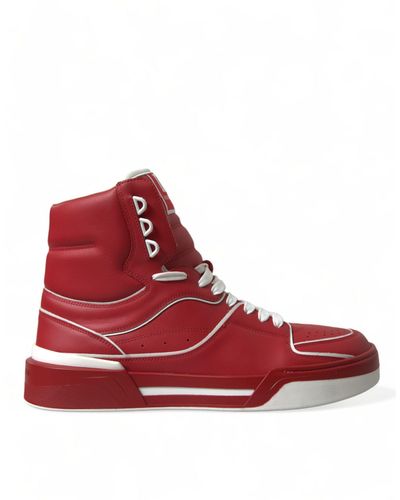 Dolce & Gabbana Red White Leather High Top Sneakers Shoes