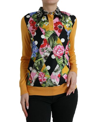 Dolce & Gabbana Multicolor Patchwork Cashmere Henley Sweater - Black