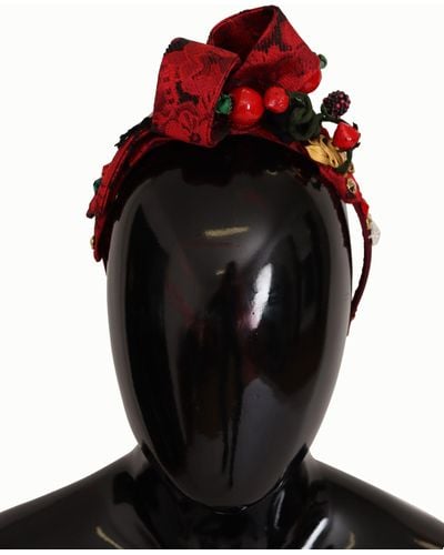 Dolce & Gabbana Cherry Silk Crystal Bow Logo Diadem Tiara Headband - Black