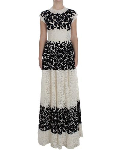 Dolce & Gabbana Floral Lace Ricamo Long Ball Maxi Dress - Black