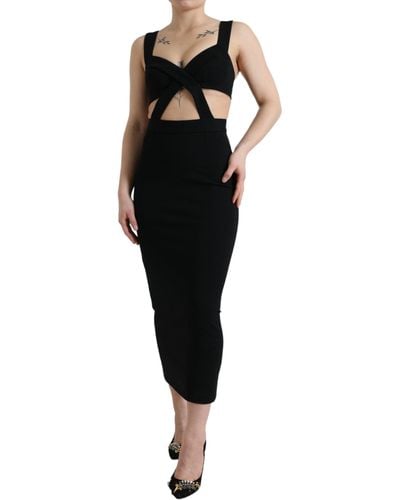 Dolce & Gabbana Black Cut Out Sleeveless Bodycon Midi Dress