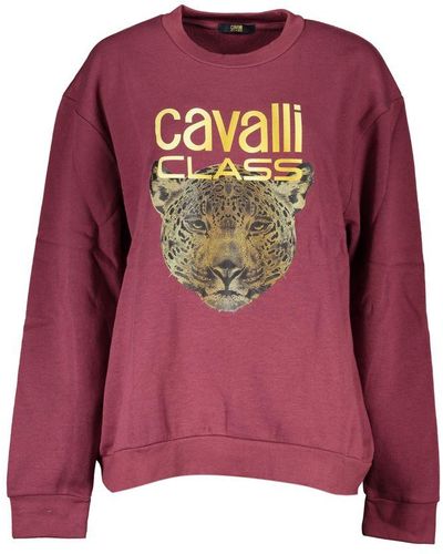 Class Roberto Cavalli Fleece Crew Neck Sweatshirt With Logo Print - Purple