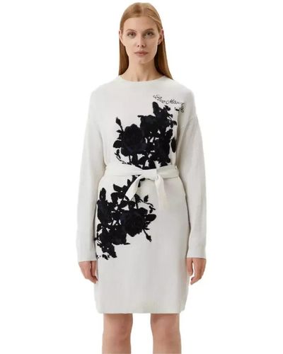 Love Moschino Embroidered Wool Blend Knit Long Dress - White