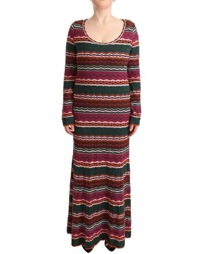 Missoni Stripe Wool Knitted Maxi Sheath Dress - Red