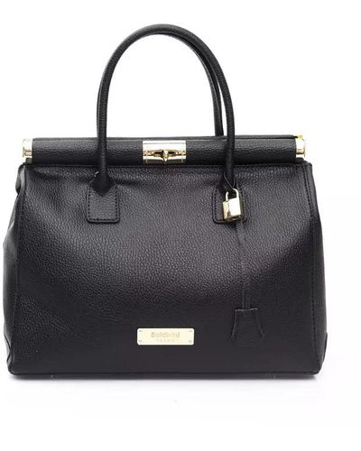 Baldinini Elegant Leather Shoulder Bag With Golden Accents - Black