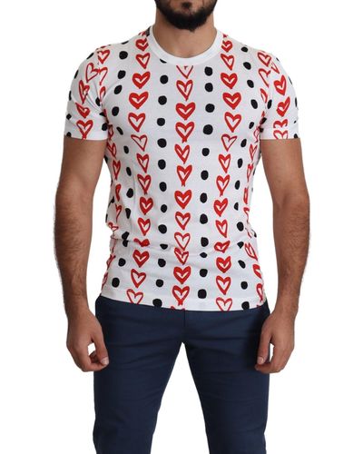 Dolce & Gabbana Hearts Print Cotton Top T-shirt - White