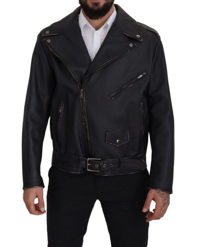 Dolce & Gabbana Elegant Leather Biker Jacket - Black