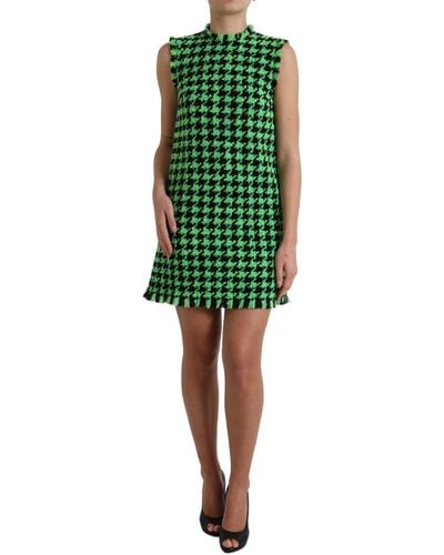 Dolce & Gabbana Houndstooth Sleeveless Aline Mini Dress - Green