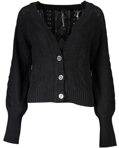 Guess Elegant Long Sleeve Cardigan With Contrast Details - Black