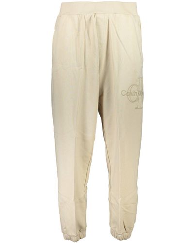 Calvin Klein Cotton Sports Pants With Logo Embroidery - Natural
