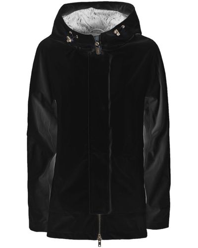 Yes-Zee Chic Hooded Jacket With Snakeskin Print Lining - Black