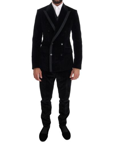 Dolce & Gabbana Velvet Slim Double Breasted Suit - Black