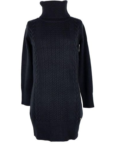 Yes-Zee Chic Turtleneck Knit Dress With Logo Detail - Blue