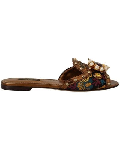 Dolce & Gabbana Embellished Brocade Slippers - Multicolor