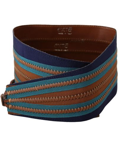 Exte Brown Leather Wide Waistband Tie Fastening Belt - Blue
