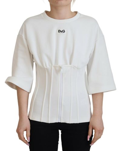 Dolce & Gabbana White Corset Stretch Cotton Top T-shirt - Gray
