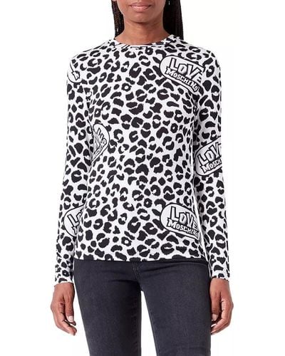 Love Moschino Elegant Leopard Print Crewneck Sweater - Black