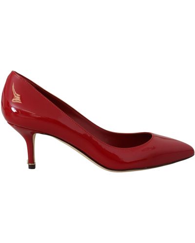 Dolce & Gabbana Patent Leather Kitten Heels Pumps Shoes - Red