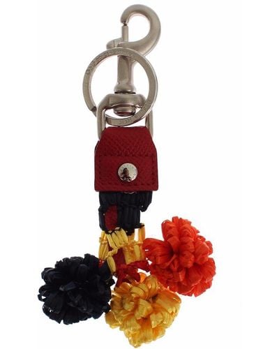 Dolce & Gabbana Multicolor Raffia Leather Clasp Finder Chain Keyring - Red