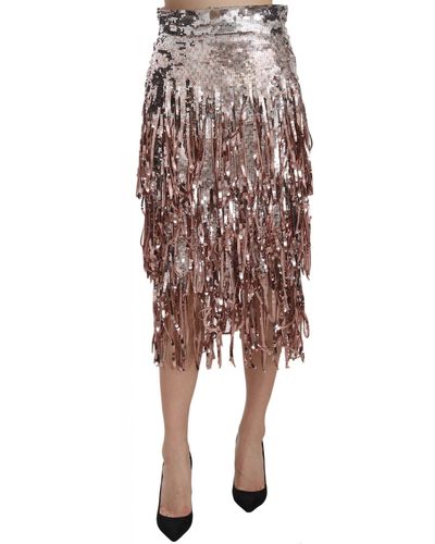 Dolce & Gabbana Metallic Green High Waist A-line Pleated Skirt