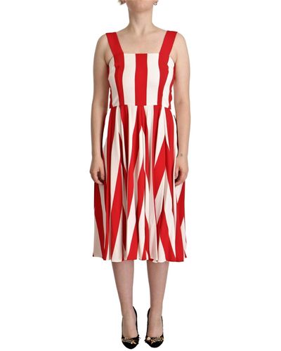 Dolce & Gabbana Elegant A-Line Striped Shift Dres - Red