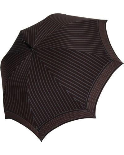 Dolce & Gabbana Brown Striped Leather Handle Collapsible Sartoria Umbrella - Black