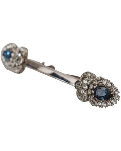 Dolce & Gabbana 925 Sterling Silver Crystals Pin Collar Brooch - Black