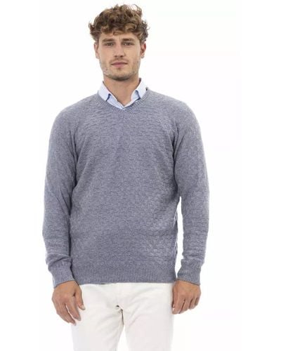 Alpha Studio Elegant V-Neck Light Sweater - Blue