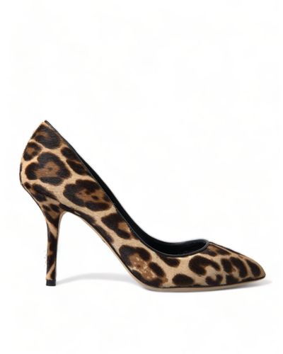 Dolce & Gabbana Brown Leopard Pony Hair Leather Heels Shoes - Metallic