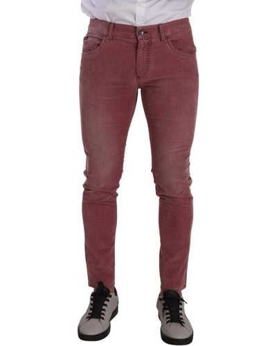 Dolce & Gabbana Corduroy Cotton Skinny Denim Jeans - Red