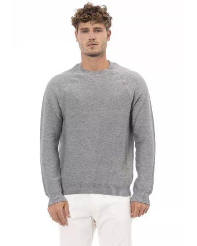 Alpha Studio Elegant Crewneck Cotton-cashmere Sweater In - Gray