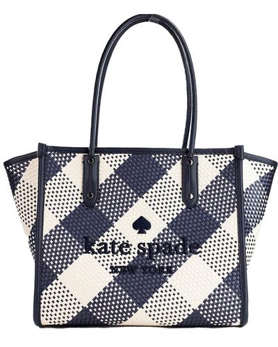 Kate Spade Ella Gingham Blazer Oversized Woven Shoulder Tote Bag Purse - Black