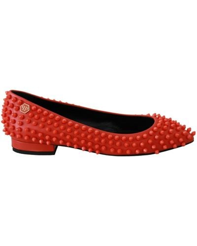 Philipp Plein Vibrant Pointed Leather Flats - Red