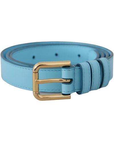 Dolce & Gabbana Elegant Sky Leather Belt With Logo Buckle - Blue