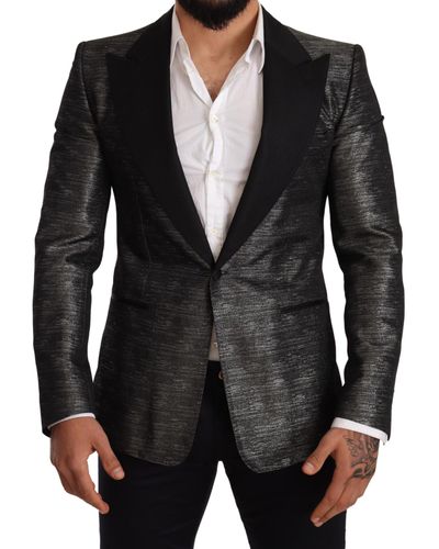 Dolce & Gabbana Gray Metallic Black Slim Tuxedo Blazer