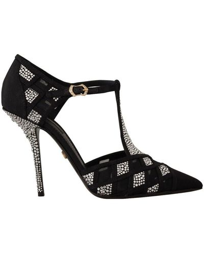 Dolce & Gabbana Crystals T-strap Heels Pumps Shoes - Black