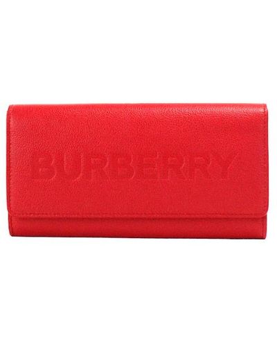 Burberry Porter Grained Leather Embossed Continental Clutch Flap Wallet - Red