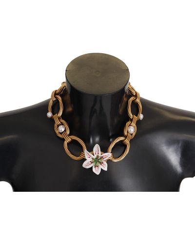 Dolce & Gabbana Elegant Lilly Flower Pendant Necklace - Black