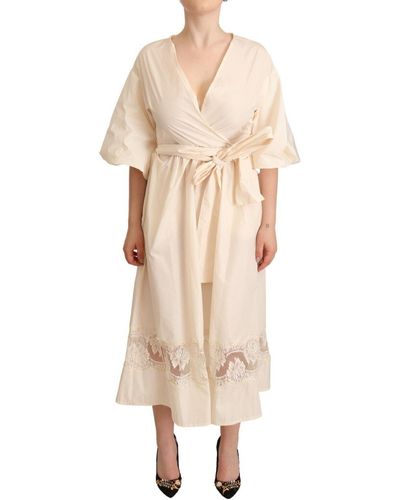 Pink Memories Off White Short Sleeves Maxi A-line Wrap Dress - Natural