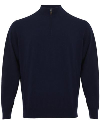 Colombo Blue Mock Cashmere Sweater With Half Zip