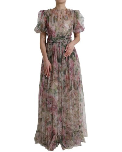 Dolce & Gabbana Multicolor Floral Print A-line Gown Dress - Brown
