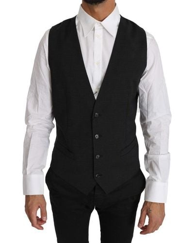 Dolce & Gabbana Dolce Gabbana Solid 100% Wool Waistcoat Vest - Black