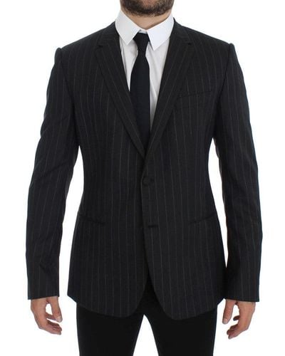 Dolce & Gabbana Striped Slim Fit Wool Blazer Gray Gtt10078 - Multicolor